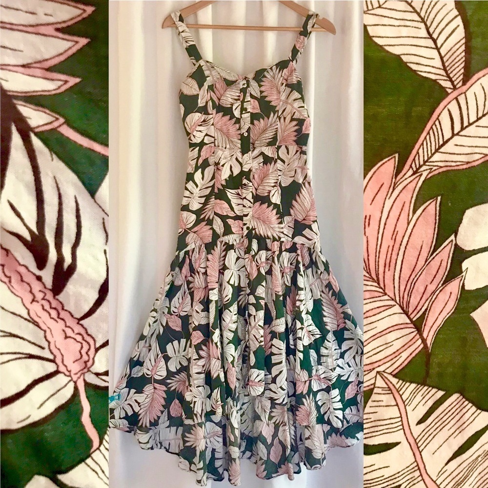Gianni Bini Button Up High Low Leafy Dress